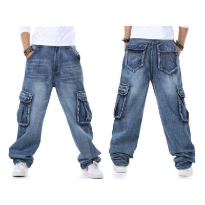 Men's Baggy Hip Hop Jeans Multi Pockets Skateboard Cargo Jeans