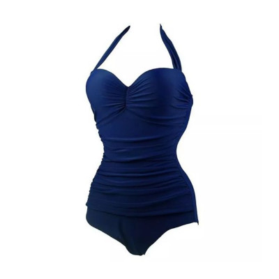 Women's Sexy One Piece Solid Color Beach Swimsuit - Dark Blue