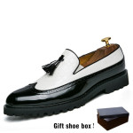 Male Formal Shoes Glossy Tassel Brogue Leather Shoes-White