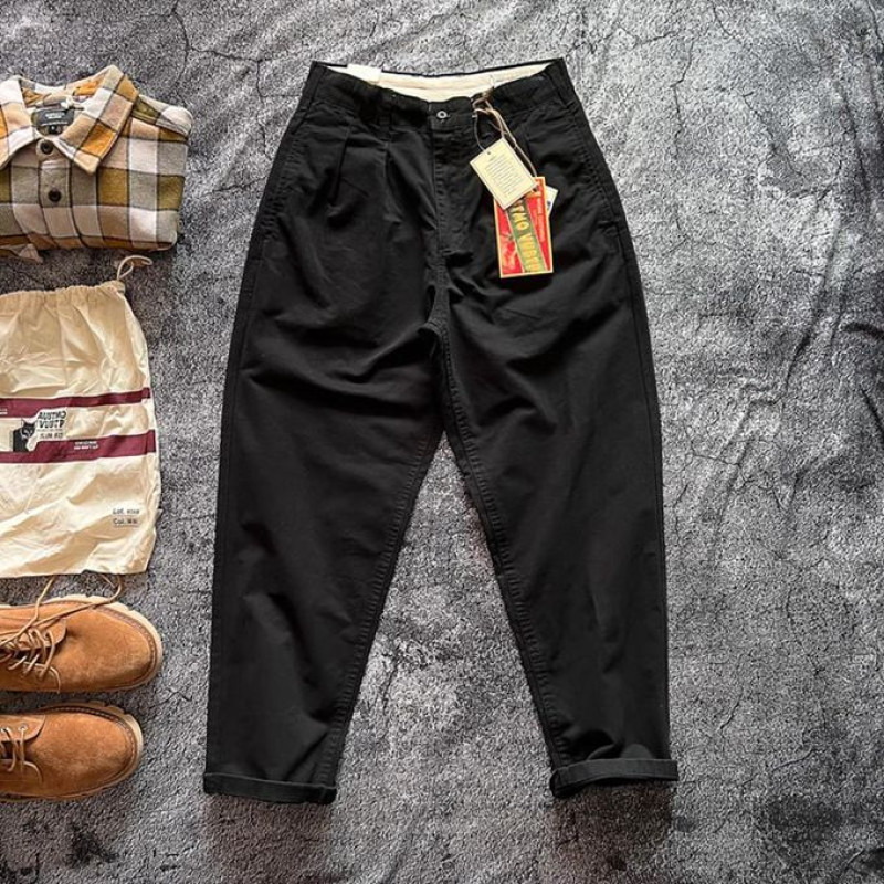 Heavy Weight Twill Thickened Overalls Loose Tapered Straight Plain Casual Trousers Outdoor Trekking Camping Work Pants